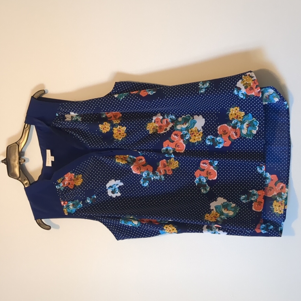 Womens Size 1X Modcloth Sleeveless Polka Dot Floral Vintage Motif Top
